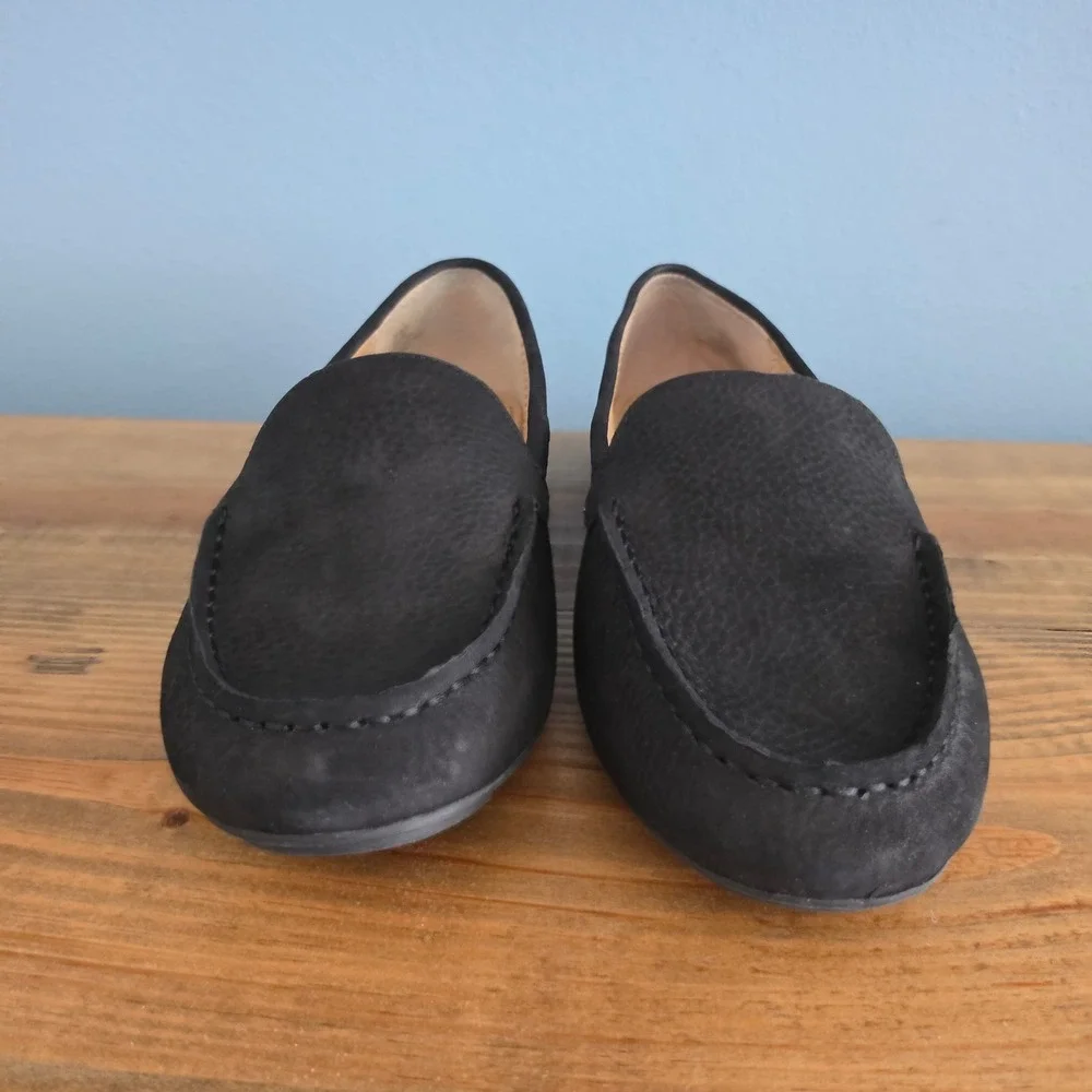 Hush Puppies Womens Ozzie Loafer‎ Black Nubuck Leather Flats Size 9.5M